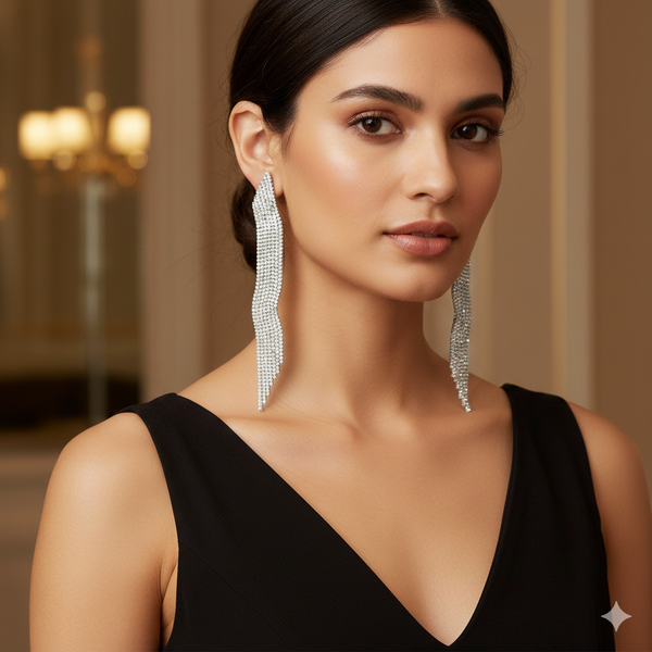 Sparkling Fringe Silver Earrings