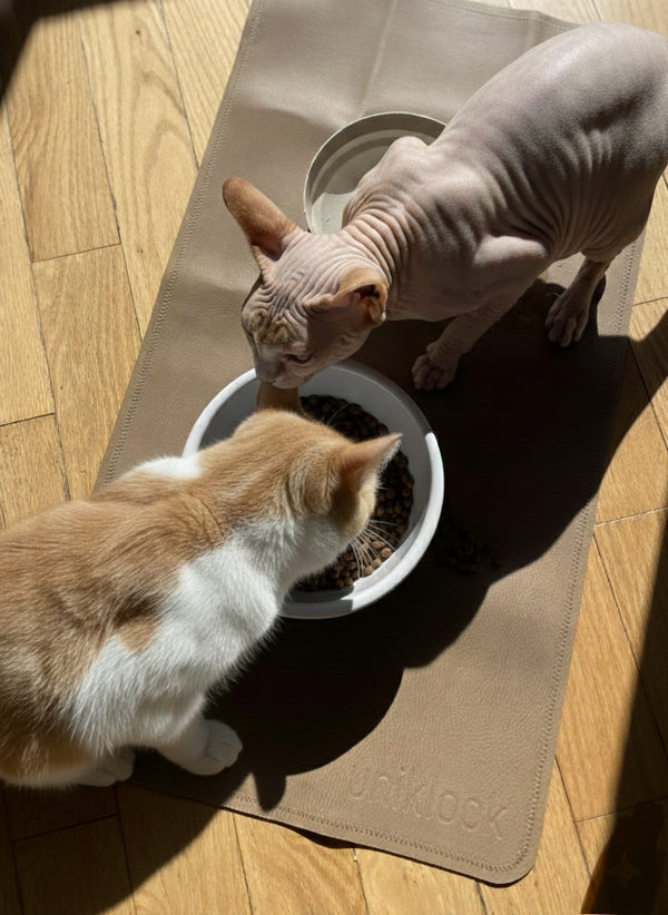 Leather pet food mat | 30"x16" | Tan, gray