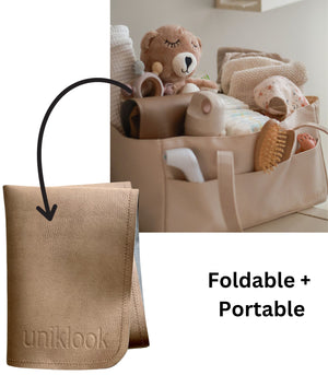 Uniklook vegan leather portable changing pad and baby vegan leather caddy diaper bag tan