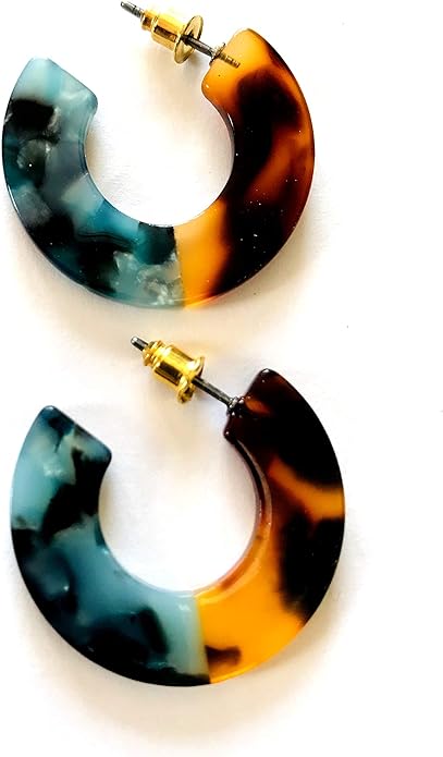 Marble hoops | Blue + Amber | Earrings