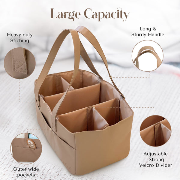 Vegan Leather | Caddy Diaper Bag | Tan
