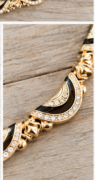 Gold black crystal choker curved link detail