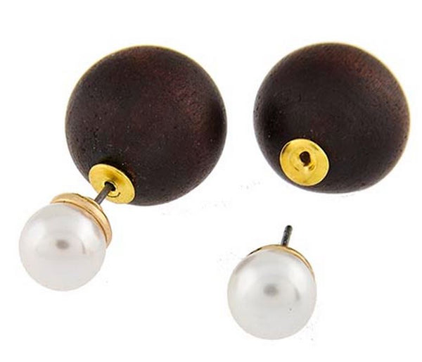 Wood & Pearl Earrings