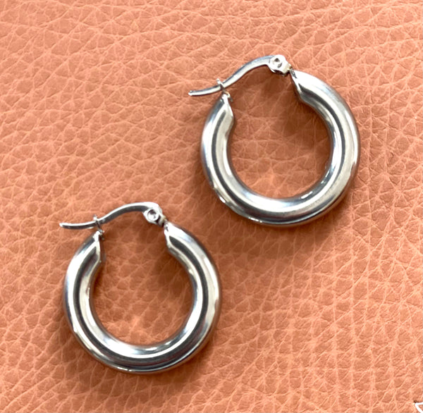 Chunky Silver hoops earrings 1"