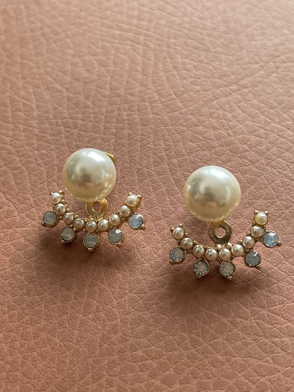 Boho pearl stud double-sided earrings 1"